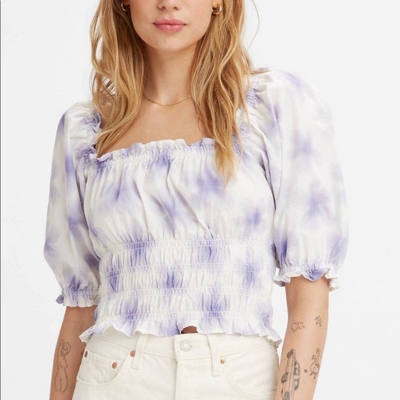 Levi's Purple Tilly Square Neck Elbow
Puff Sleeve Cropped Blouse Top - Picture 1 of 3
